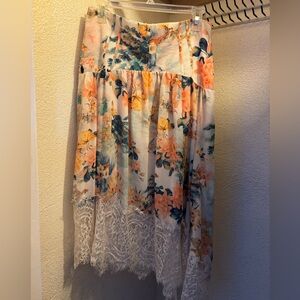 Anthropologie Floral Lace Midi Skirt